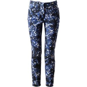 Erdem Esmeralda White and Blue Floral printed Straight leg trousers
